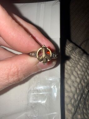 Lucky Brand Peace Symbol Gold Tone Statement Ring & Extra Accent Ring